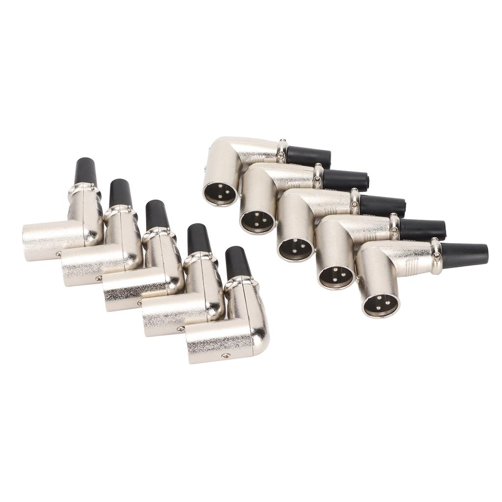 XLR Male Connector Elbow 3 Pin Welding Stable Signal Metal XLR Plugs for DIY Microphone Cable 10pcs