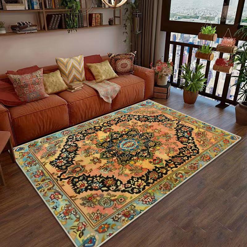 Retro Persian Living Room Rugs Decoration Bedroom Floor Mats Customizable Anti Slip Washable Short Velvet Office Carpet Lounge