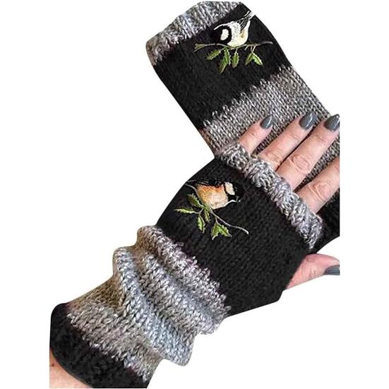 1 Pair Mittens Useful Multi-Functional Durable Women Knitted Handmade Embroidery Gloves for Hiking