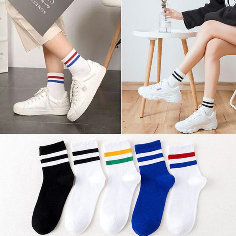 

1 Pair Of Cotton Gym Socks Sports Classic Striped Tube Socks College Style Outdoor Socks