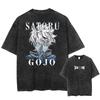 Japan Anime Jujutsu Kaisen Gojo Satoru Print Washed Tshirt Men Pure Cotton Tshirts Manga Casual T Shirt Harajuku Top Streetwear