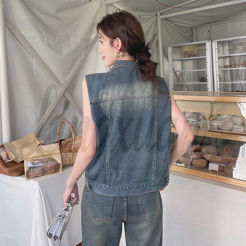 Women s Classic Retro Hong Kong Style Denim Vest - Soft, Versatile, Loose Fit XL синий