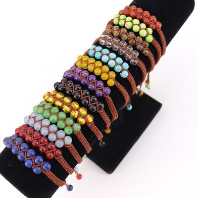 Bohemian Hand-Woven Round Bead Natural Stone Crystal Double Row Woven Couple Bracelet B102
