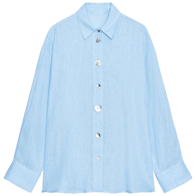 Zaprha 2025 Summer New Versitile Fashion Patchwork Button Decoration Linen Lapel Long Sleeve Shirts 8117707