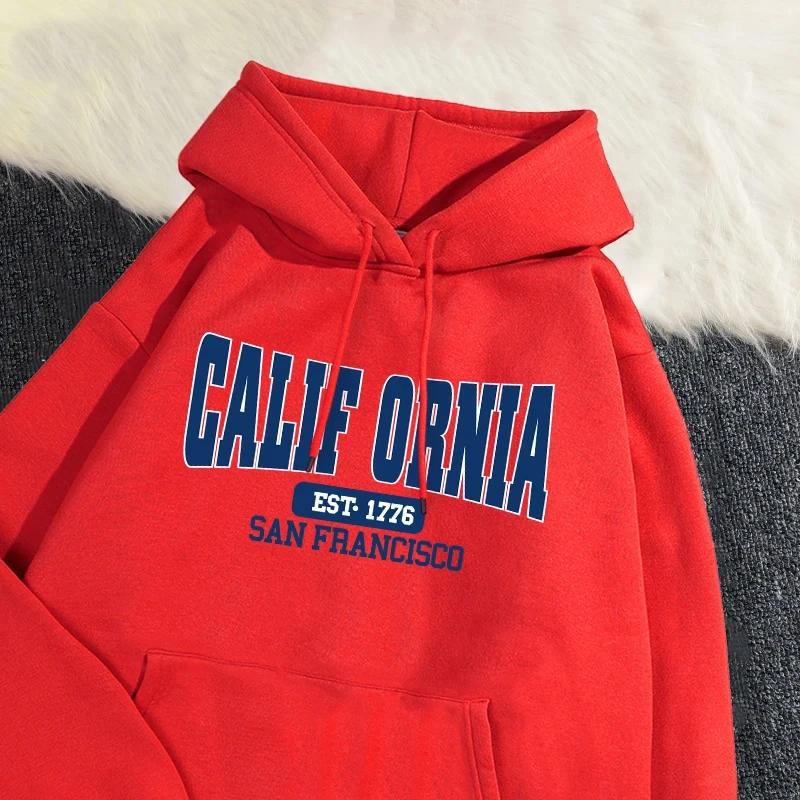 Autumn Winter Womens Hoodies California Est 1776 San Francisco Printed Sweatshirt Warm Fleece Comfortable Pullover Casual Tops