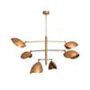 6 Light Curved Pendant Sputnik Chandelier | Mid Century Modern Raw Brass Ceiling Fixture