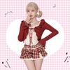 Cosplay Red Tank Checkered Flare Skirt Sweet Girly Cute Fashion Harajuku Style Korean Style Spring Summer Autumn Halloween Christmas [Ligwon]