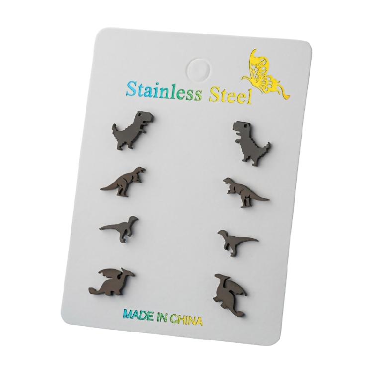 4 Pairs Dinosaur Earrings Fun Stainless Steel Ear Studs Dinosaur Ear Jewelry Suitable for Fashionable Teens Present