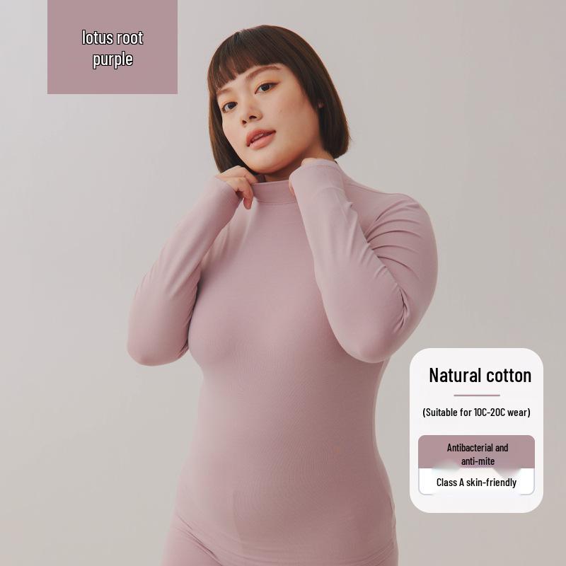 Women's Pure Cotton Antibacterial Slim Wool Sweater - Medium Collar, Brushed Inner Layer, Base Top for Autumn.