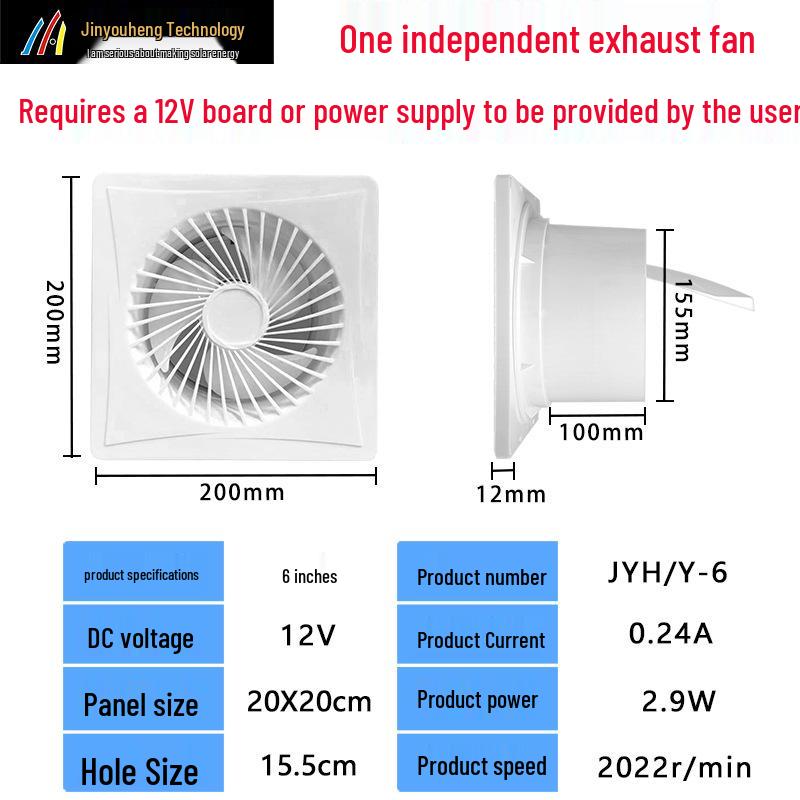 12V Solar-Powered Round Exhaust Fan for Household Bathroom Window Ventilation