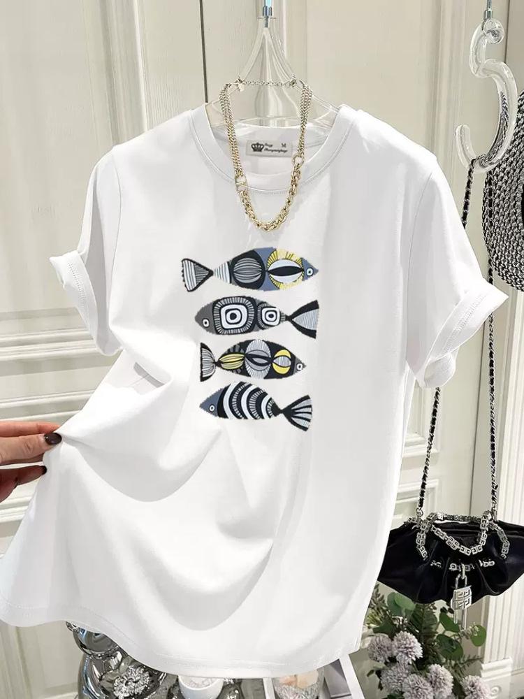 2024 Summer Trend: Women's Loose-Fit Pure Cotton Fish Print T-Shirt