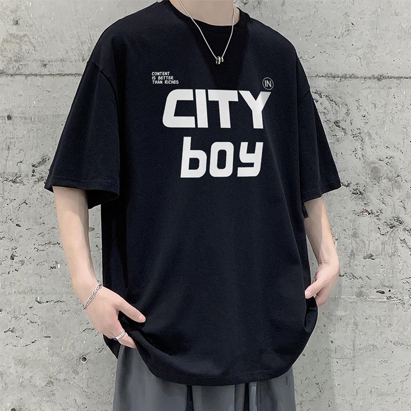 100% Cotton Printed Short Sleeve T-shirt Men's Half-sleeved Men's Fashion Brand Ins American Loose Body Shirt Men's Top