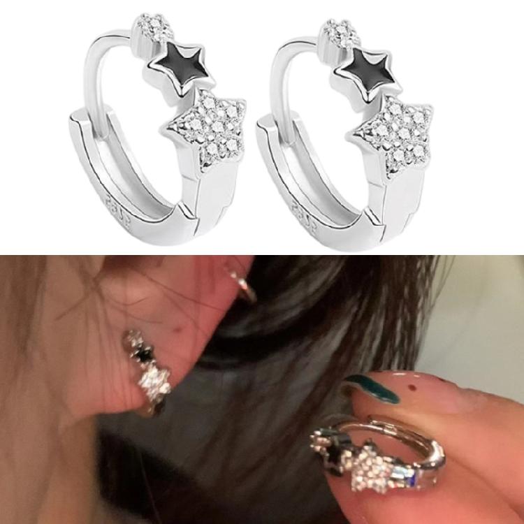 Trendy Silver Stars Earrings Embellished With Zirconia Silver Stars Earrings Ear Clips Charm for Fashion Enthusiasts