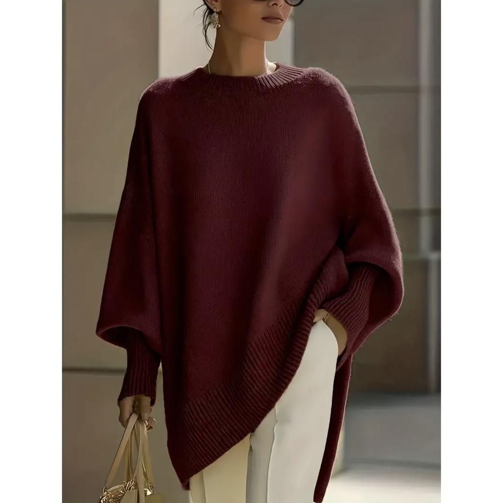 Women's Crew Neck Long Sleeve Knit Top Loose Fit Casual Solid Thick Faux Cashmere Oversized Pullover