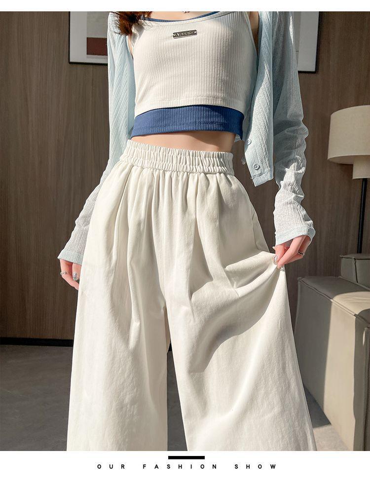 Women's Lace-Trimmed Wide-Leg Pants: Spring/Summer Loose-Fit, Slimming, Plus-Size, Petite Casual Nine-Point Sports Pants