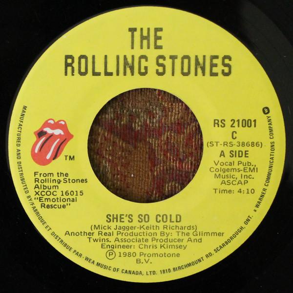 

7inch Record ROLLING STONES Shes So Cold RS21001 Rolling Stones 1980 Canada Rock Used