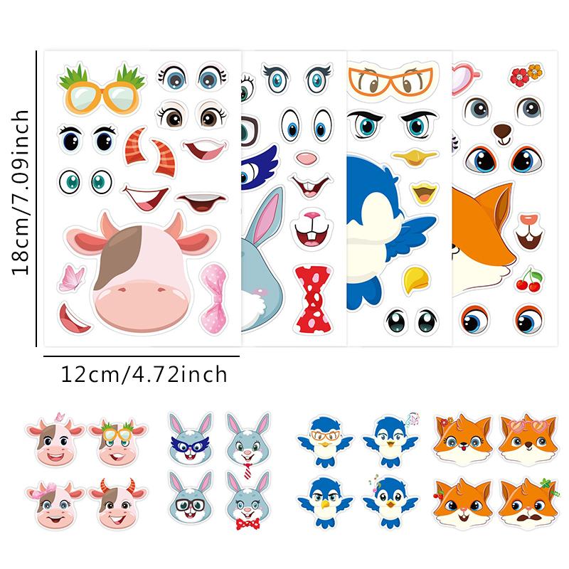 12Sheets Make A Face Diy Sticker Safari Animal Mermaid Decoration Kid Enlightenment Jigsaw Puzzle Stickers Funny Cartoon Pet Zyf
