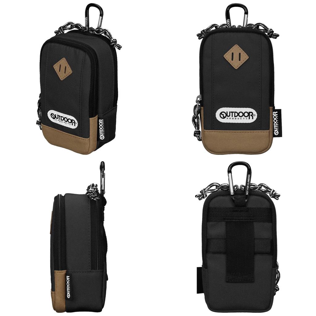 OUTDOOR PRODUCTS Camera Case Camera Pouch 04 Black Compact Camera and Smartphone Stored At the Same Time Double Zipper with Carabiner ODCP04BK