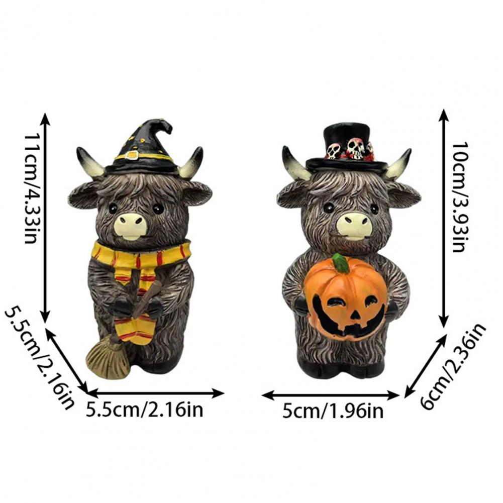 Handgefertigte Hochlandrind-Skulptur Hochlandkuh-Figuren Herbstkürbis Ahorn Halloween-Zwerge Harzstatuen für Thanksgiving