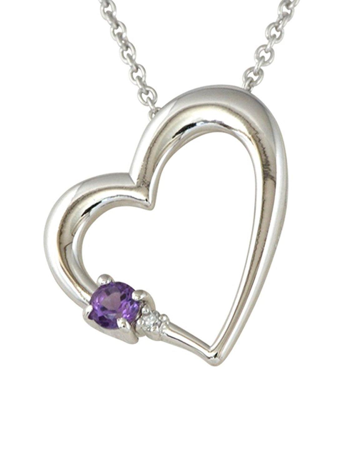 

Jewelry Kotobuki February Birthstone Amethyst Diamond Heart Necklace ALWAYS Flower Gift Set with Case (Always Engraved)