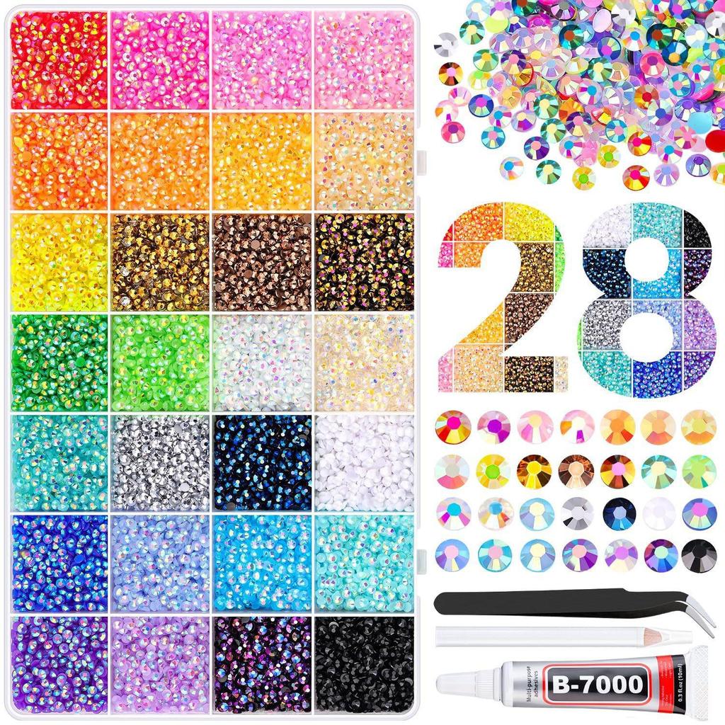 Strass in Resina Crystal Flash: Griglia da 40 e Griglia da 28 Fondo Piatto da 3MM per Nail Art, Progetti Fai da Te e Adesivi per Telefono