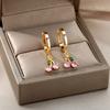 Crystal Fruit Cherry Drop Earrings For Women Stainless Steel Pink Cherry Earring Femme Fairy Fashion Boho Jewerly Gift