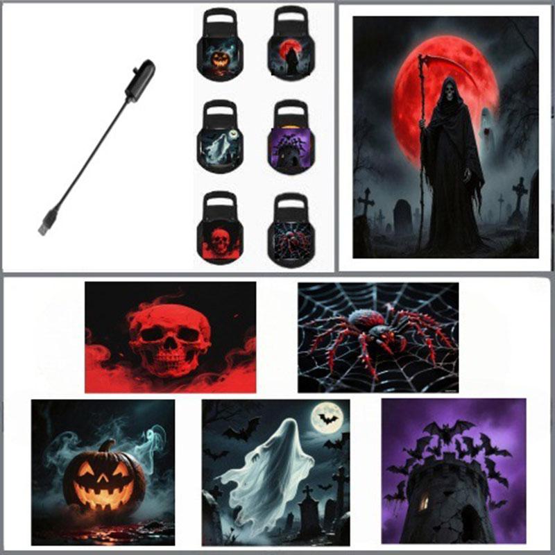 Halloween USB Projector Light Skull NightLight Ghost LED Lamp 360Degree Rotating Switchable Pattern Design Dark & Night Ambiance