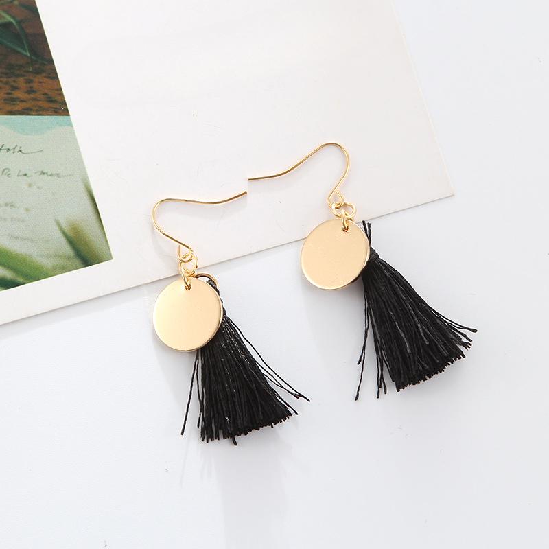 Cercei cu franjuri disc, eleganti și simpli, lucrați manual, cercei cu franjuri de lână pentru femei