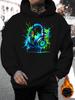 Unisex Fall Autumn Retro Vintage Splash Paint Headphones Music Graphic Print Hoodie Casual Long Sleeve Pullover Top for Daily Wear