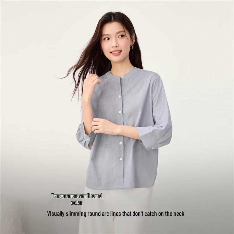 Giordano Women's Pure Cotton Round Neck 3/4 Sleeve Blouse