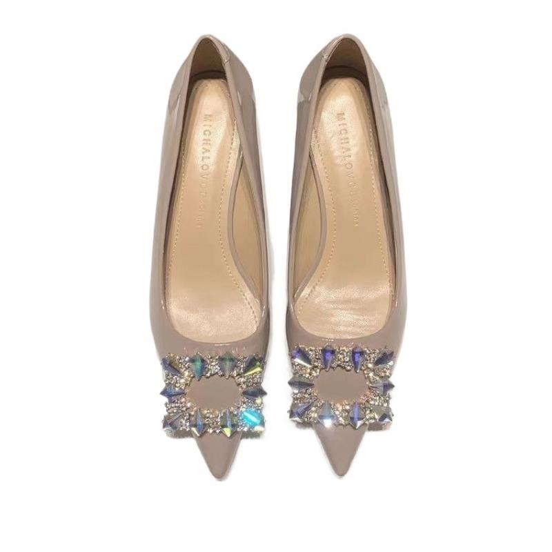 

Женская обувь 2024 года, женские туфли на высоком каблуке, модные туфли-лодочки, женские туфли с острым носком и квадратными пуговицами на среднем каблуке, женские 40 абрикосовый