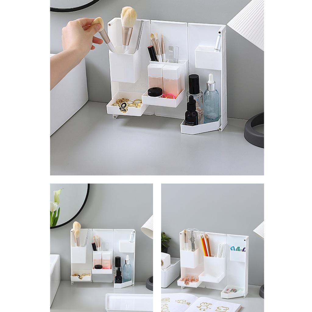 Folding Standable Stationery Box Office Pencil Holder Desktop Magnetic Plastic Makeup Case