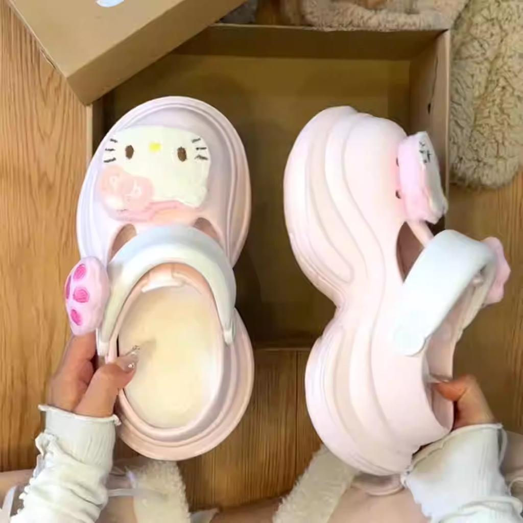 2025 New Muffin Hole Shoes Female Mary Jane Cute Cartoon Platform Beach Non-slip Outer Wear Bag Head Cool Slippers