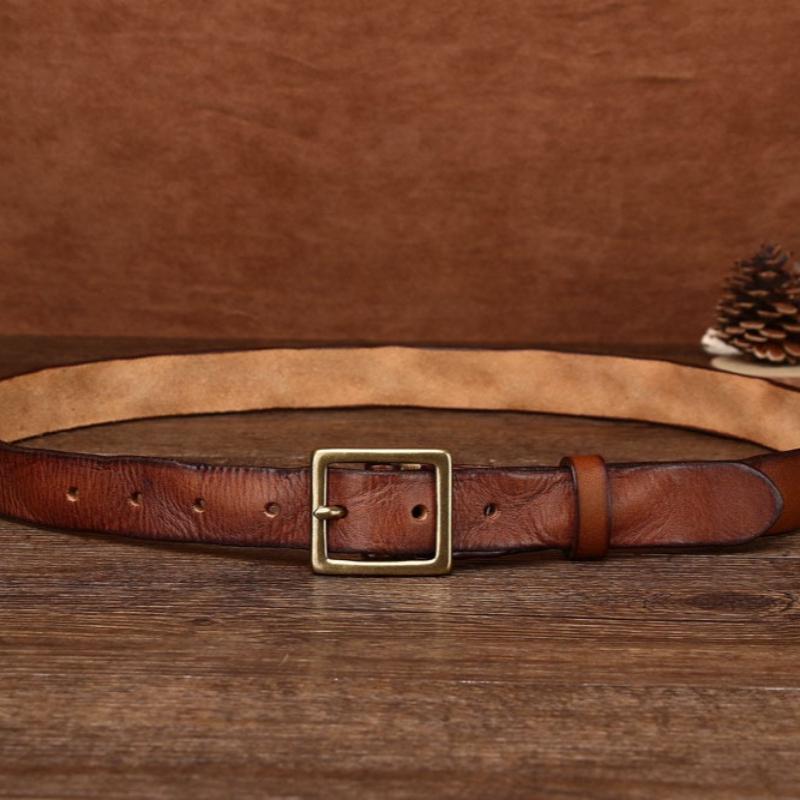 Belt Women's First Layer Cowhide Pin Buckle Retro Square Copper Buckle Versatile Casual Decorative Belt