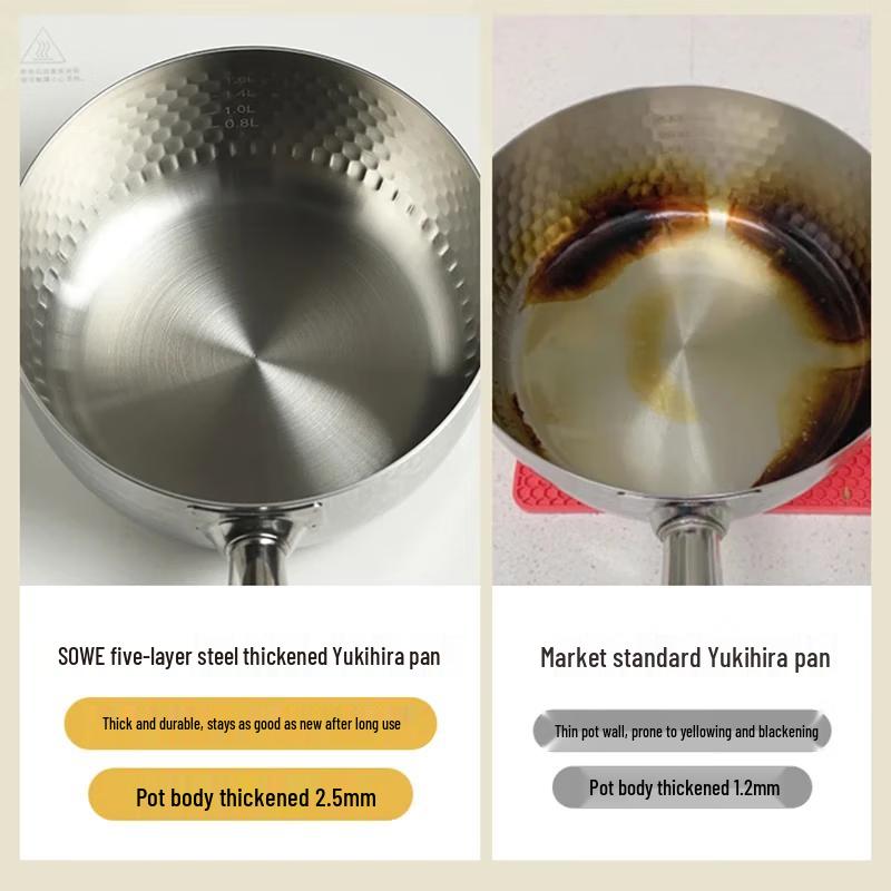 Hefeng Series 18cm Uncoated 304 Stainless Steel Yukihira Pot