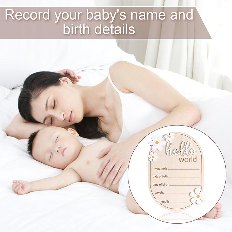 Baby Announcement Sign, 5.91x4.13 Inch Wooden Newborn Announcement Sign Hello World Newborn Sign