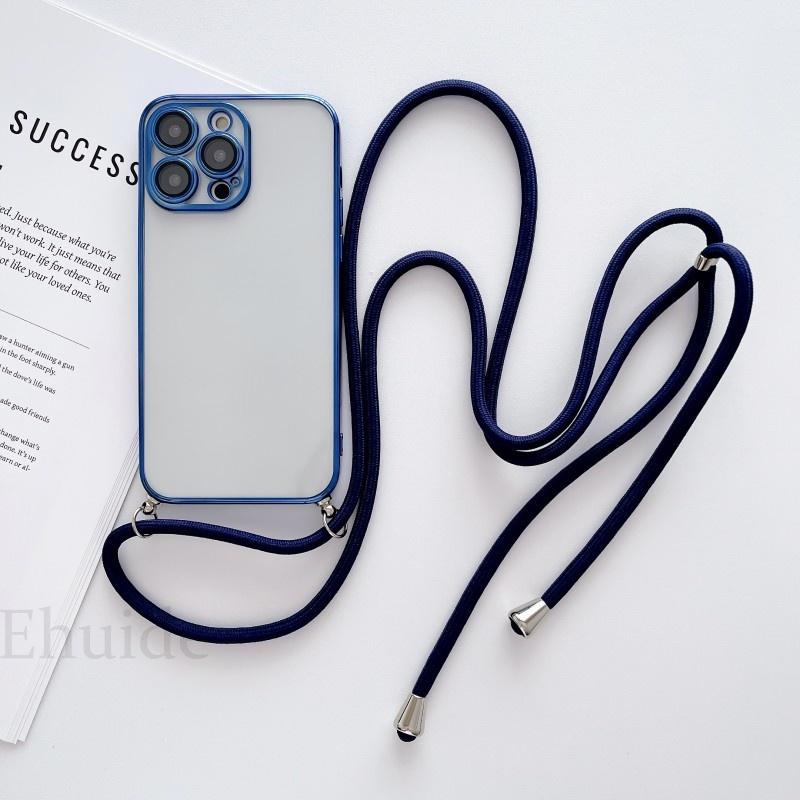 Plating Case For Oneplus 12 11 10 10T 10R One Plus 13T 13 9 Pro 8 Lens Camera Protect Transparent Crossbody Lanyard Strap Cover