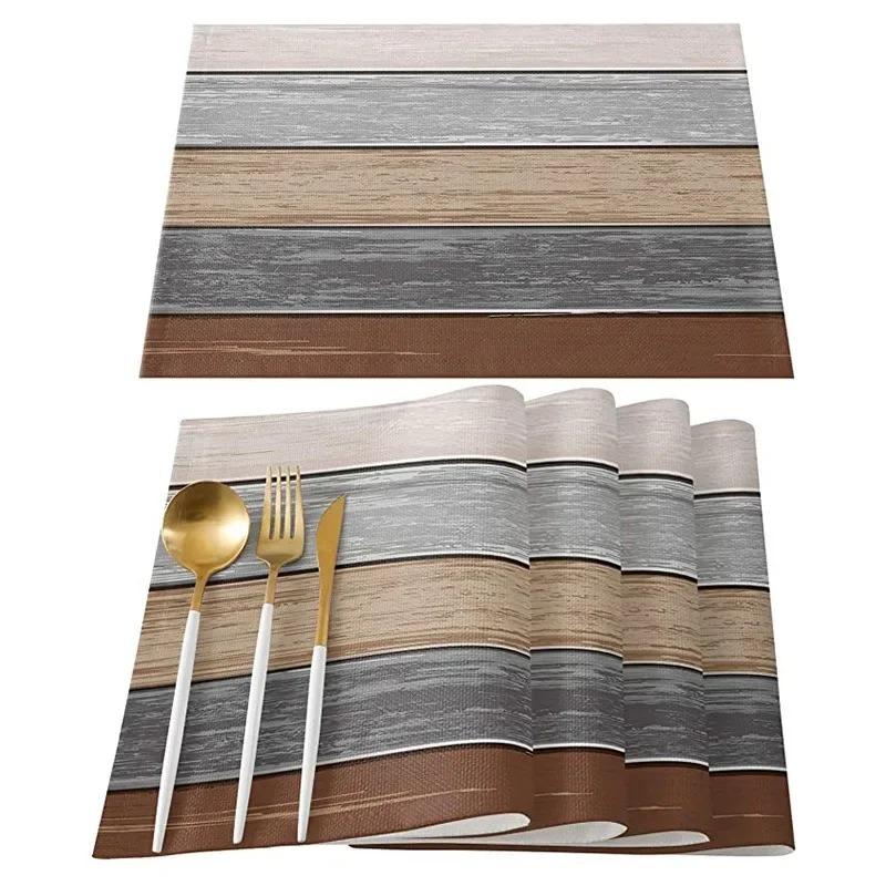 

4/6/8pcs Vintage Wood Grain Printed Placemats Suitable for Table Decoration Floral Pattern Washable Home Décor and Holiday Gifts 4PC-32X42cm