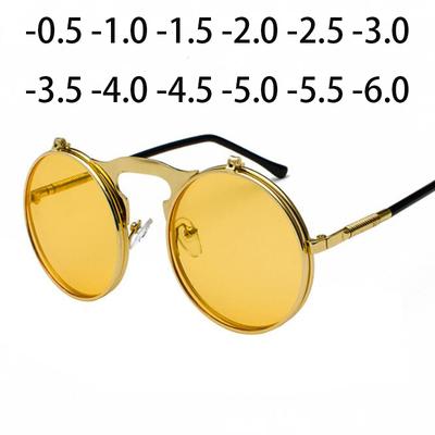 Sfera da -0,5 a -6 Occhiali da Sole Steampunk Prince Mirror Flip Montatura Rotonda in Metallo Occhiali da Sole Uomo Donna Marca Designer Occhiali Rotondi