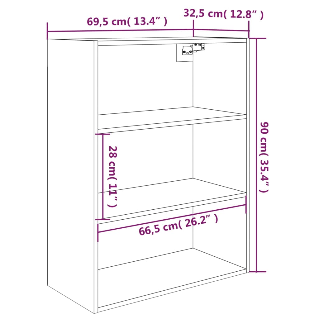 Vidaxl Wall Cabinet, Brown Oak, 69.5X32.5X90 Cm