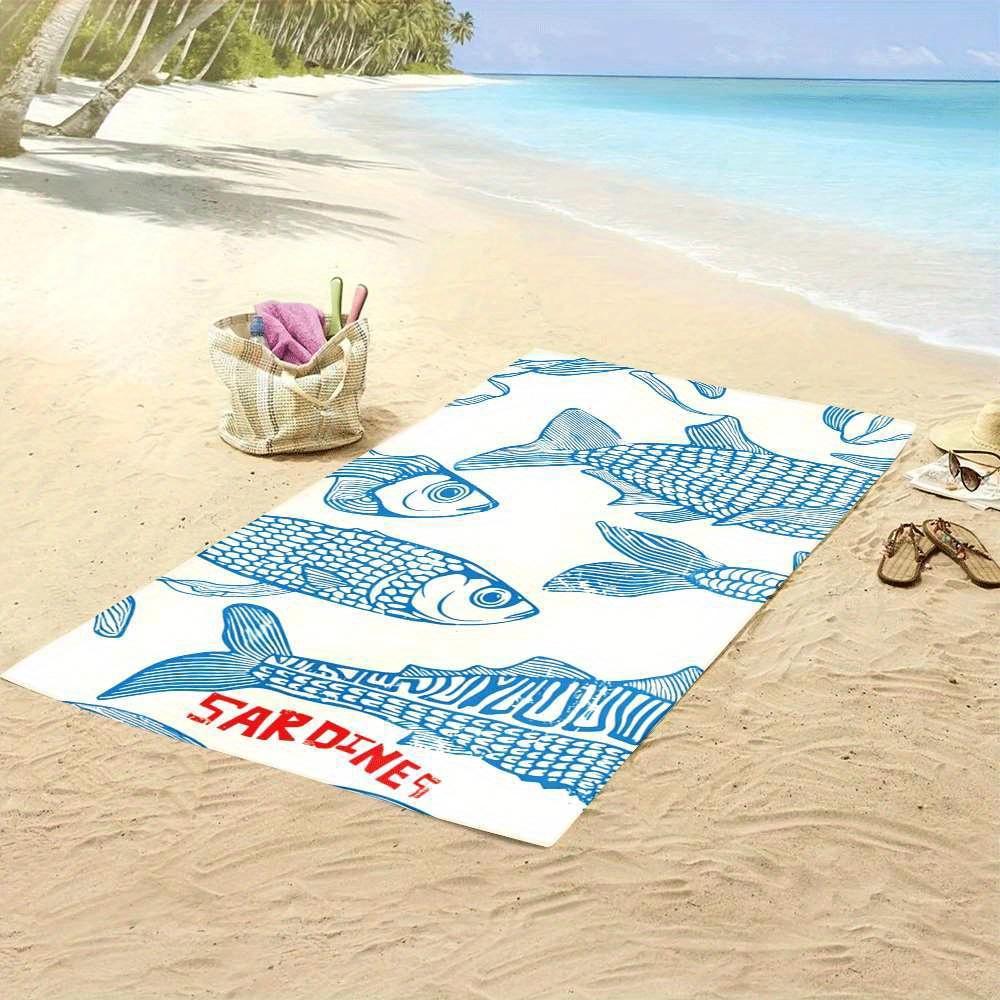 Vikama Minimalist School Fish Art Flannel Throw Blanket Coastal Nautical Towel Portable Couch Cover Summer Holiday Gift