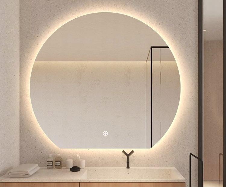Aura round bathroom mirror WITH beveled bottom 81X90 CM LED lighting, heating mat