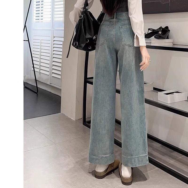 Spring 2026 Women's Petite High-Waisted Light Jeans, Loose Fit, Slimming, Wide-Leg, Good Drape