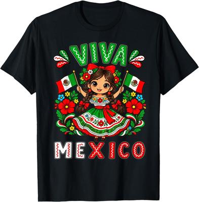 Mexican Girl Flag Independence Day Girl Kids Viva Mexico T-Shirt