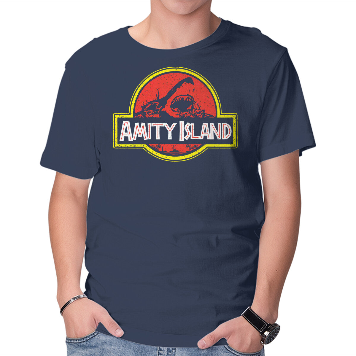 Unisex Crew Neck T-Shirt Amity Island Graphic Short Sleeve Casual Tee L
