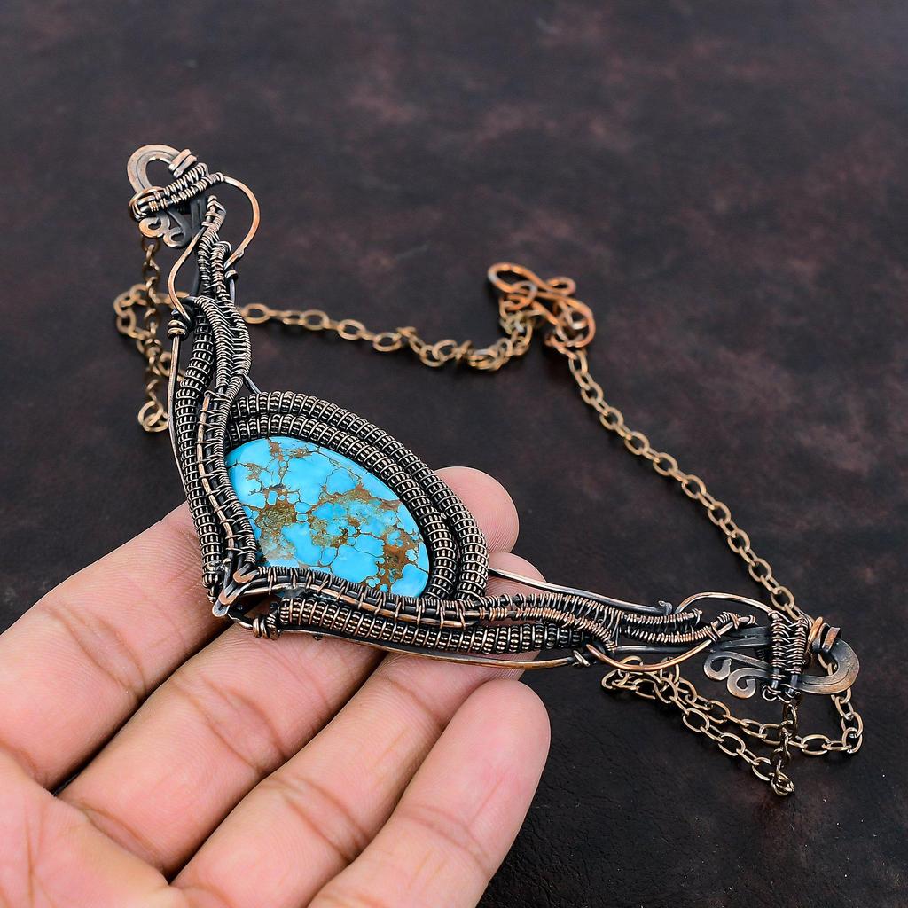 Tibetan Turquoise Necklace Copper Wire Wrapped Necklace Gemstone Copper Jewelry Adjustable Chain  Necklace Handmade Necklace Gift For Women