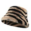 Fluffy Striped Fisherman Hat Zebra Pattern Bonnet Cap Warm Basin Hat