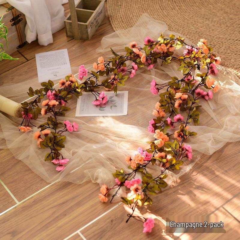 Rattan Plastic Rose Vine Artificial Flowers for Wedding Décor, Ceiling or Wall Hanging, and Air Conditioning Pipe Cover