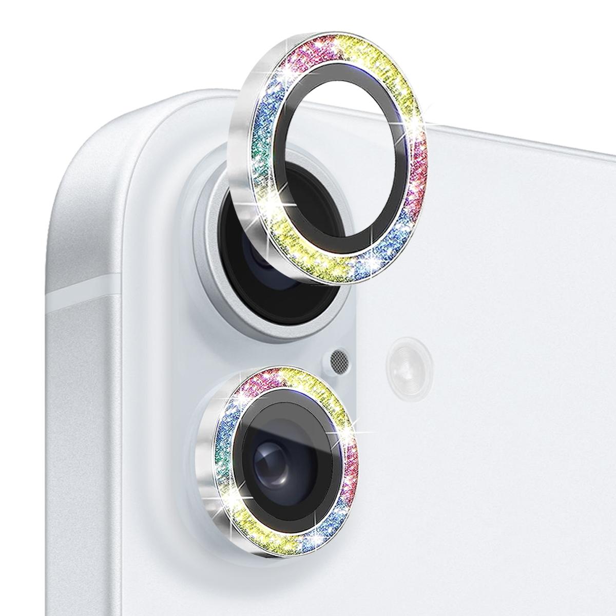 

NORTHJO 1 Set For iPhone 16/16 Plus Camera Lens Film Tempered Glass+Metal Glitter Rear Lens Protector Colorful