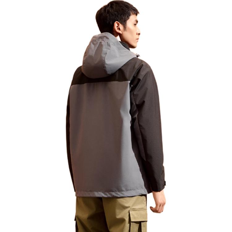 Anta Three In One Detachable Hooded Color Block Zipper Warm Waterproof Jacket Men Outerwear Castle-Gray Mud-Lime 152447629-6